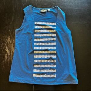 Retro Bob Mackie XS Wearable Art Blue Sleeveless Top with Sequin Design